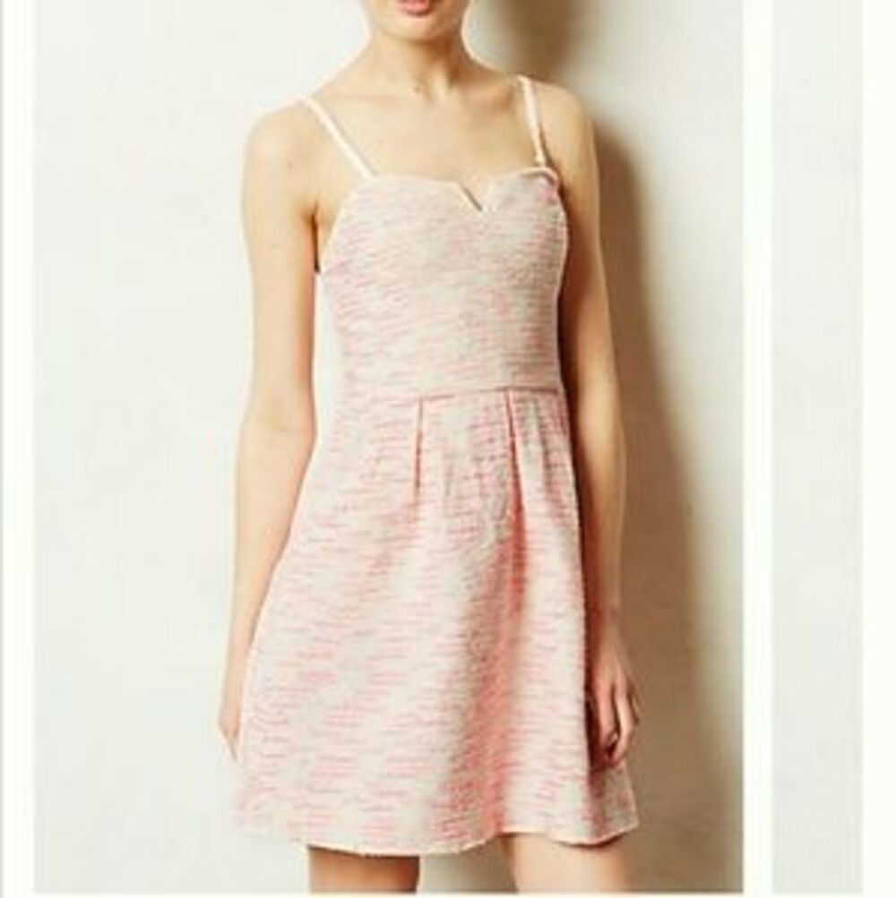 Anthropology Moulinette Soeurs White pink silver sparkle tweed lady-like dress